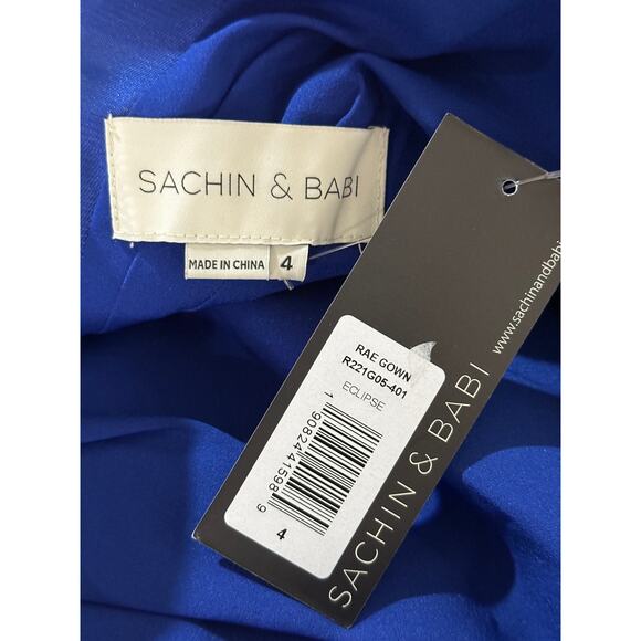 Sachin & Babi Rae Gown Eclipse Blue Fuchsia Belt Sz 4 NWT Glamorous A-Line Dress - Picture 10 of 15
